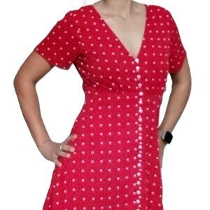 🌹 Classic Red Polka Dot V-Neck Mini Dress